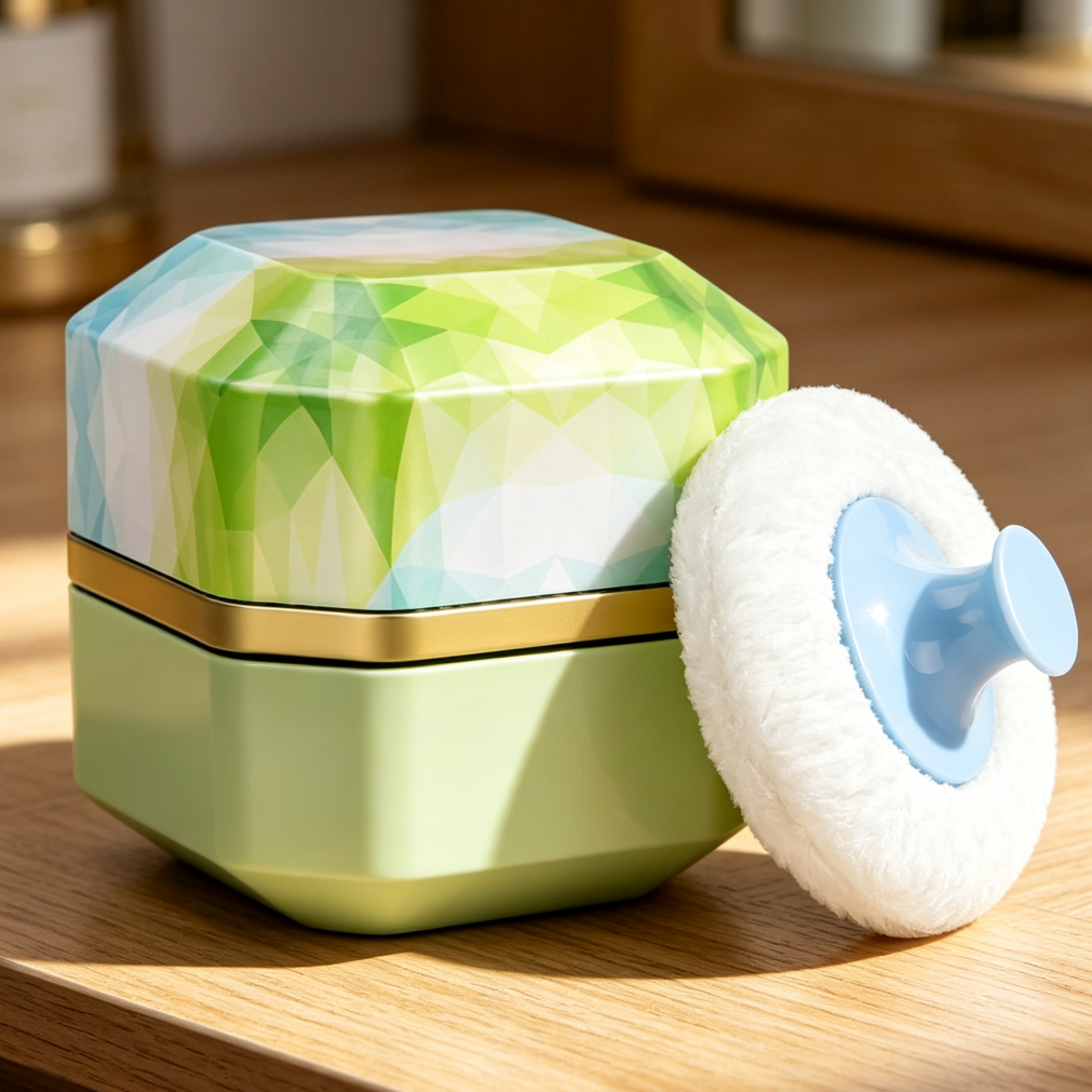 Green Portable Dusting Powder Container with Soft Puff 3.35"